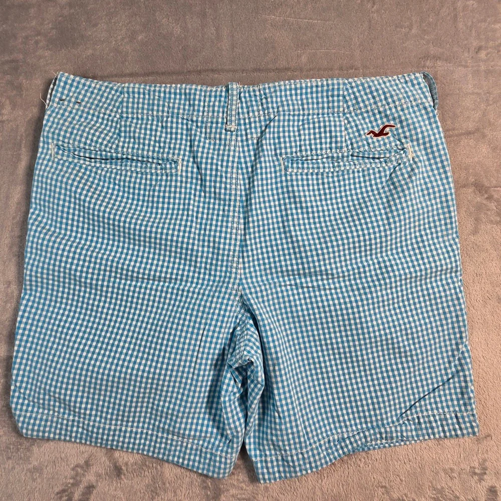 Hollister Gingham Shorts Mens 36 Blue Excellent Classic Preppy Summer Plaid